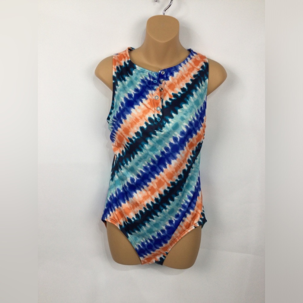 Land's End chlorine resistant No Wire Snap Front one Piece Swimsuit womens sz 10